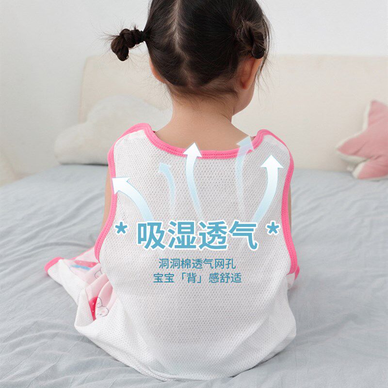 儿童夏季网眼睡衣宝宝纱布睡袍薄款男睡裙婴儿背心睡袋女童连体夏
