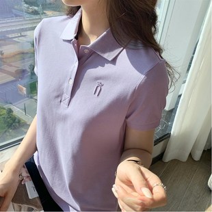 显瘦工装 女新款 珠地棉修身 团体上衣 职业衬衫 polo衫 夏季 女t恤短袖