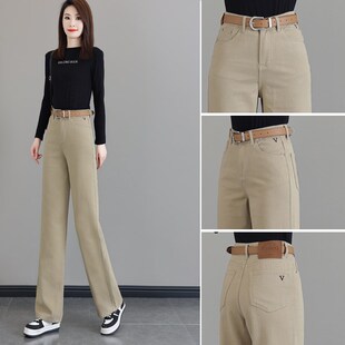 黑色窄版直筒牛仔裤女秋2024新款高腰显瘦小个子垂顺百搭阔腿裤子