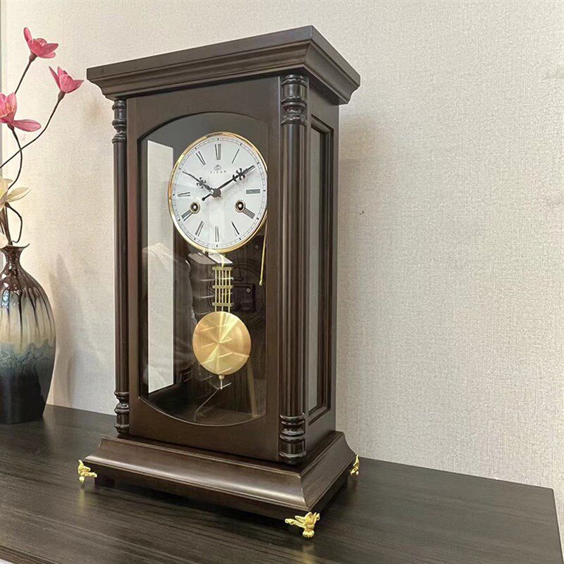 新款中式北极星机械机芯实木座钟打响整点报时上链客厅钟台钟立钟