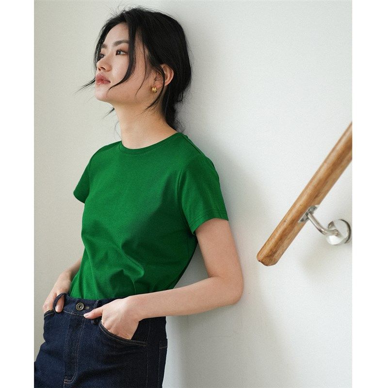 徐莫西 法式简约基本款白色圆领纯棉宽松短袖打底衫T恤女夏内搭上