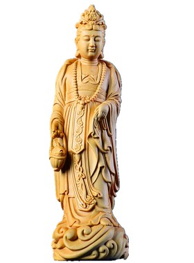 荷叶莲花自在观音大士木雕摆件实木送子菩萨鱼篮骑龙净瓶家居玄关