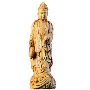 荷叶莲花自在观音大士木雕摆件实木送子菩萨鱼篮骑龙净瓶家居玄关