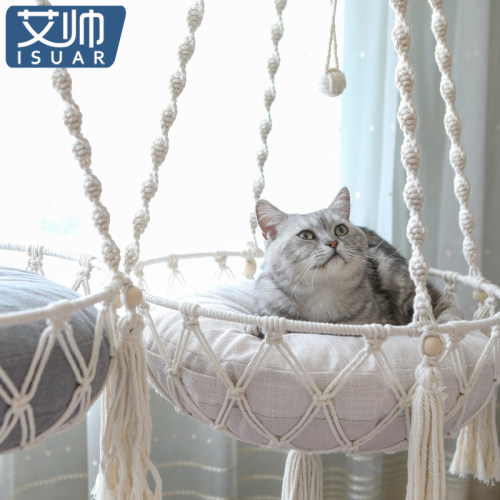 猫吊床猫秋千挂窝绳编织网红猫窝四季通用窗户吊篮阳台挂床晒太阳