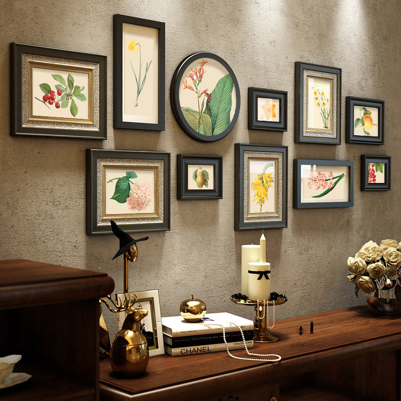新中式照片墙禅意实木相框墙组合中国风客厅沙发背景墙装饰画玄关