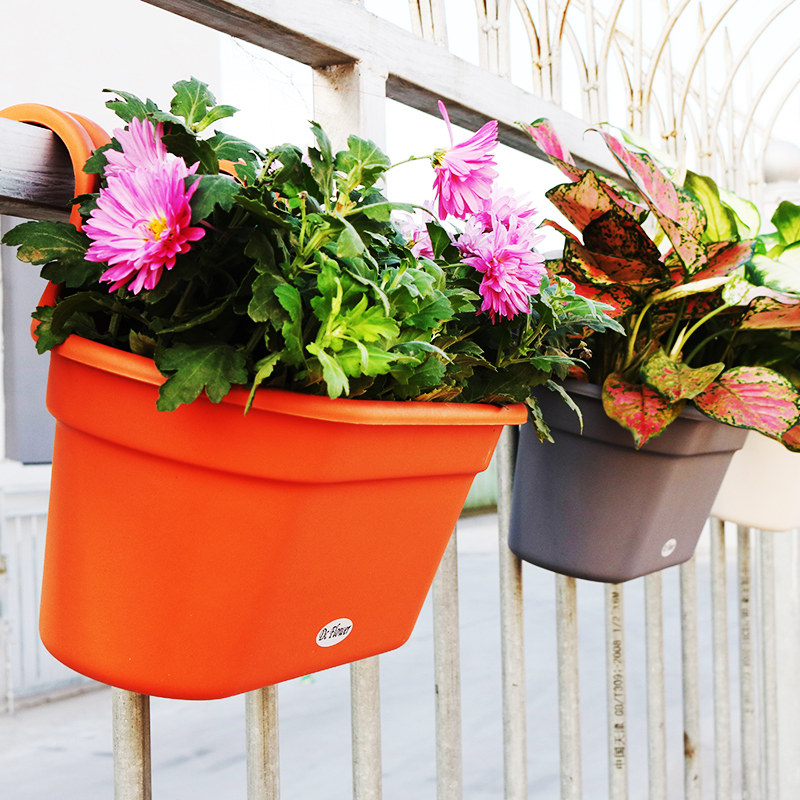 家庭室外阳台栏杆栅栏塑料透气花盆弯钩椭圆形加厚挂壁种花盆包邮