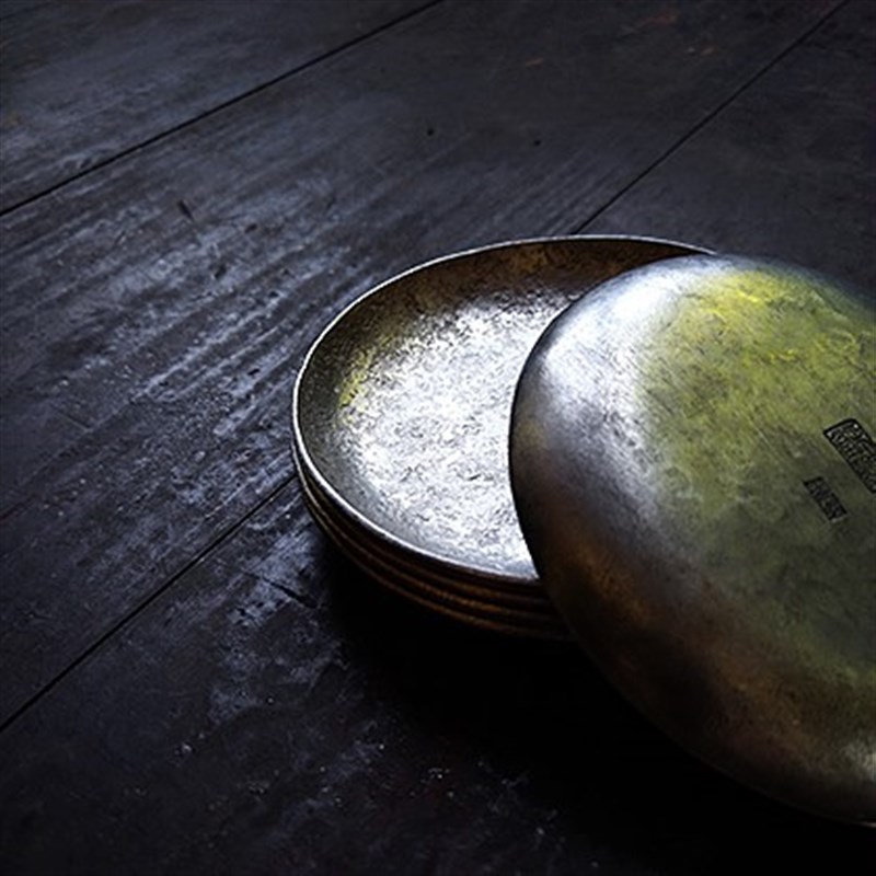 采喜堂 极简圆型 岩石纹肌理纯锡制茶托 人文茶道器物 壶承 杯托