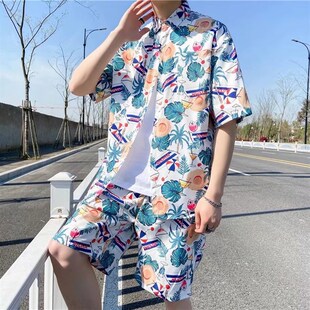 短袖花衬衫海南岛服沙滩服三亚夏威风泰国旅游男情侣夏季薄款套装