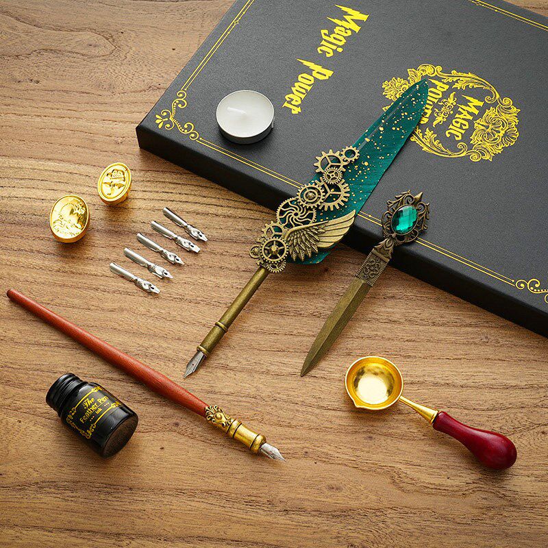 复古羽毛笔欧式英伦蘸水笔机械齿轮钢笔墨水送学生儿童节生日礼物