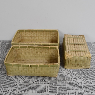 手工竹编方篮长方形竹盘竹篓子果篮馒头筐水果特产收纳摆放盘包邮
