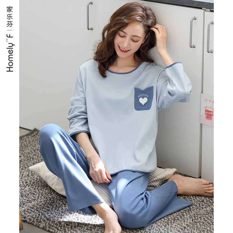 睡衣女士春秋款秋季长袖纯棉家居服女全棉休闲可出门外穿秋冬薄款