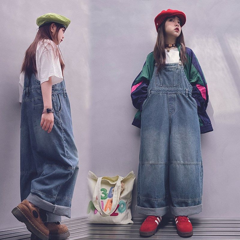 冷大娘定制  男女中大童牛仔背带裤百搭连体儿童学生裤子亲子款