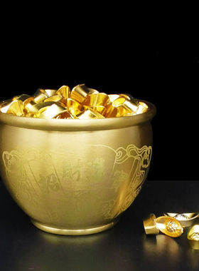 铜缸摆件纯铜聚宝盆小铜缸百福缸心经缸办公室客厅创意家居装饰品