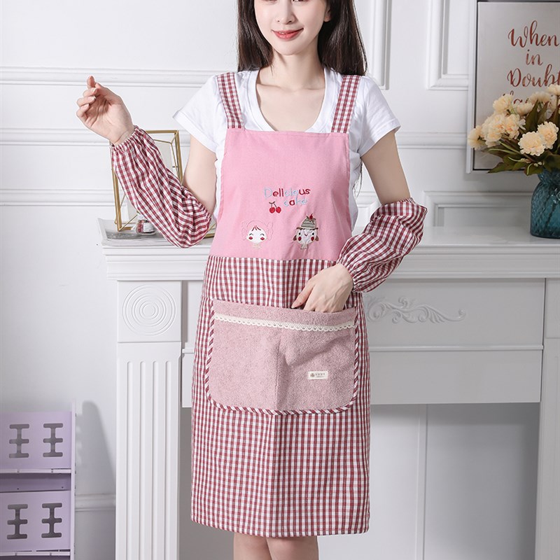 2021新款围裙袖套套装家用厨房罩衣防水防油可爱时尚夏季女工作服