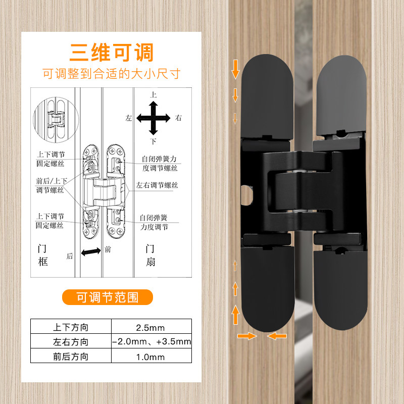 隐形门自动回弹关门合页液压缓冲闭合器暗装隐藏木门弹簧十字铰链