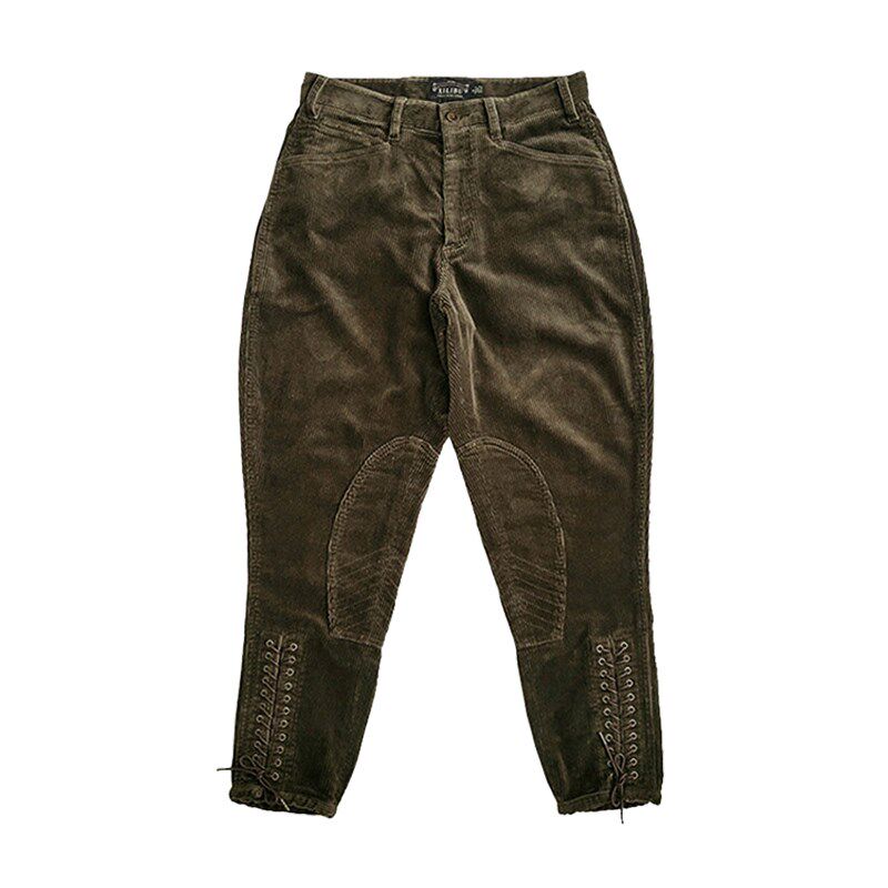 西里布全棉咖色灯芯绒马裤咔叽复古休闲条绒骑士裤条纹新品非rrl