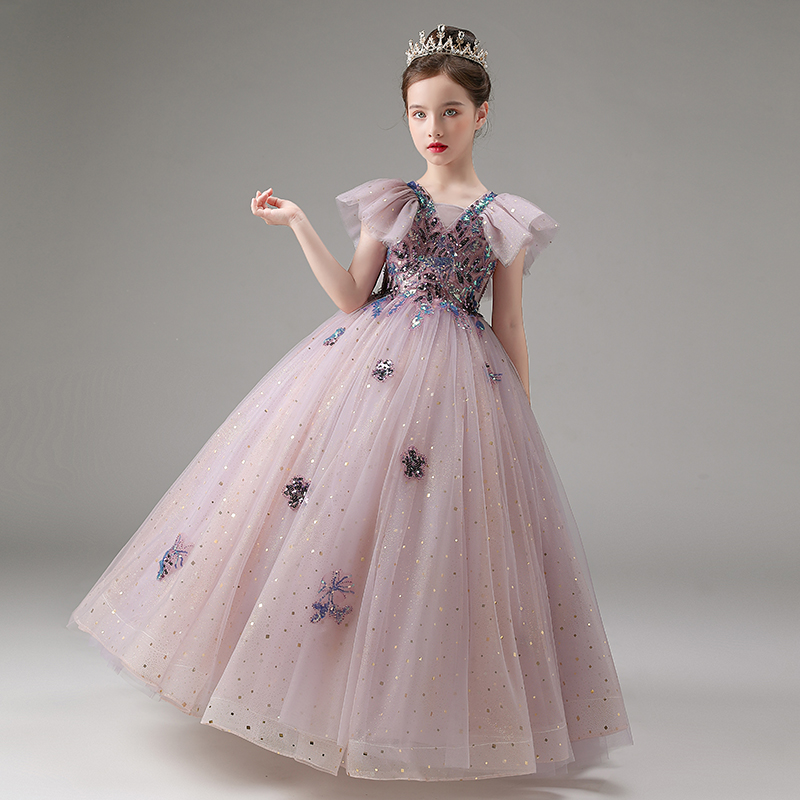 儿童礼服生日女童高端小女孩主持人钢琴演出服长款模特走秀蓬蓬裙