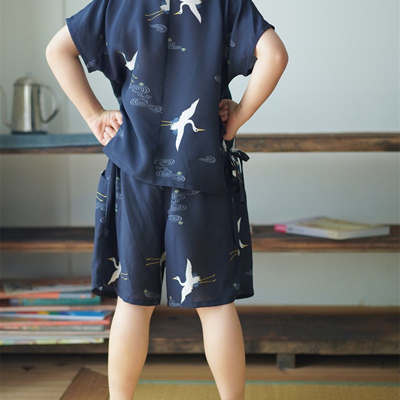 满呐2023夏季新品真丝汉服斜襟男童女童上衣裤子短袖套装