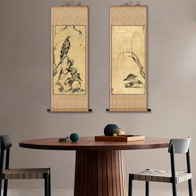 八大山人墨荷图花鸟山水挂画仿古名家字画酒店客厅装饰画朱耷山水