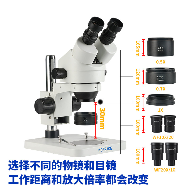 包邮3.5X-180X双目立体显微镜连续变倍镜头适用工业检测手机维修