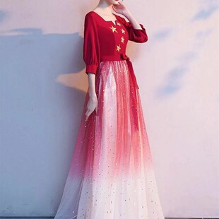 红歌大合唱团演出服初中生长裙指挥朗诵比赛服装大学高中生礼服夏