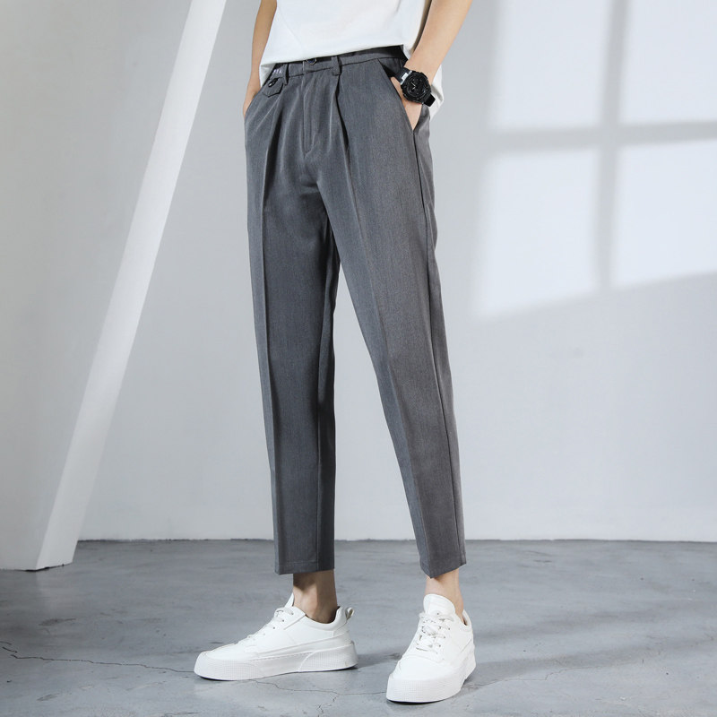 夏季休闲裤垂感男士西裤春夏九分裤商务直筒宽松薄款修身裤子男款