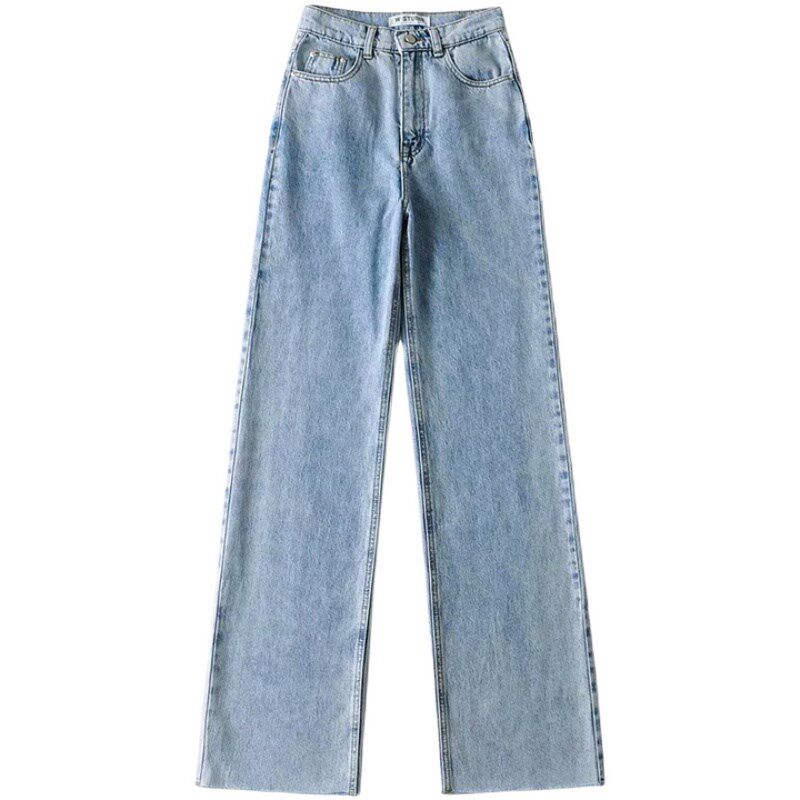 欧美风宽松阔腿裤做旧毛边拖地牛仔裤女高腰显瘦加长高个子长裤子