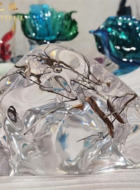 优选高端假山透明树脂艺术a摆件定制定做酒店大堂别墅山形大雕塑