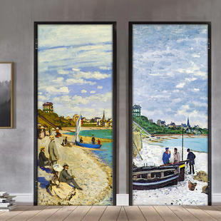 优选莫奈油画门贴纸整张自粘装 饰木门翻新洗手间衣柜移门浴室玻璃