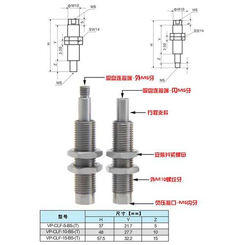 机械手真空吸盘金具支架带缓冲气动配件吸盘连接杆内缩型可回转