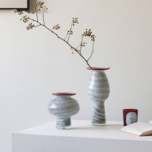 大秀家居创意灰色火炬花瓶玻璃客厅装饰品高级感小众家居玄关摆件