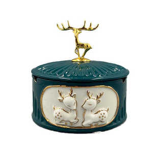 厂家批发烟灰缸陶瓷大号带盖简欧描金鹿创意潮流家居用品办公家用