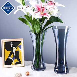 进口水晶玻璃插花花瓶摆件美式家居客厅餐桌透明瘦腰鲜花礼品花瓶