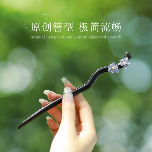 追师黑檀木发簪古风女新中式花朵发钗簪子简约现代高级感盘发木簪