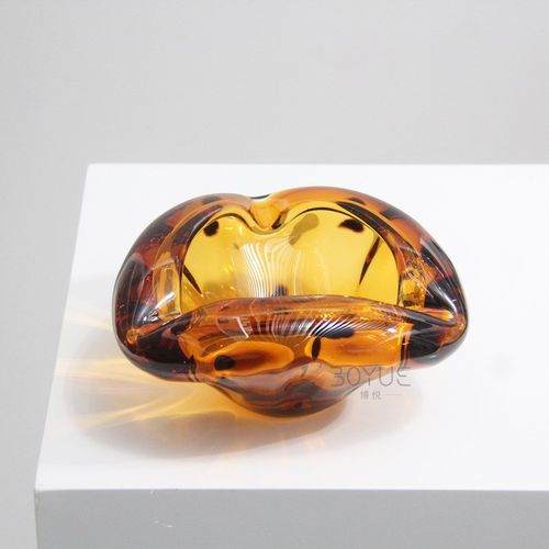 新中式不规则豹纹新棕色大口琉璃烟灰缸客厅玄关餐厅桌面装饰摆件