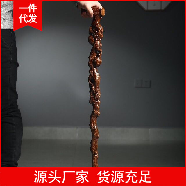 鸡翅木寿桃拐杖 直播货源一件木质工艺品鸡翅木54雕刻否
