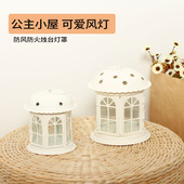 白色小风灯铁艺烛台浪漫氛围灯露台花园软装 饰品摆件家纺摄影道具