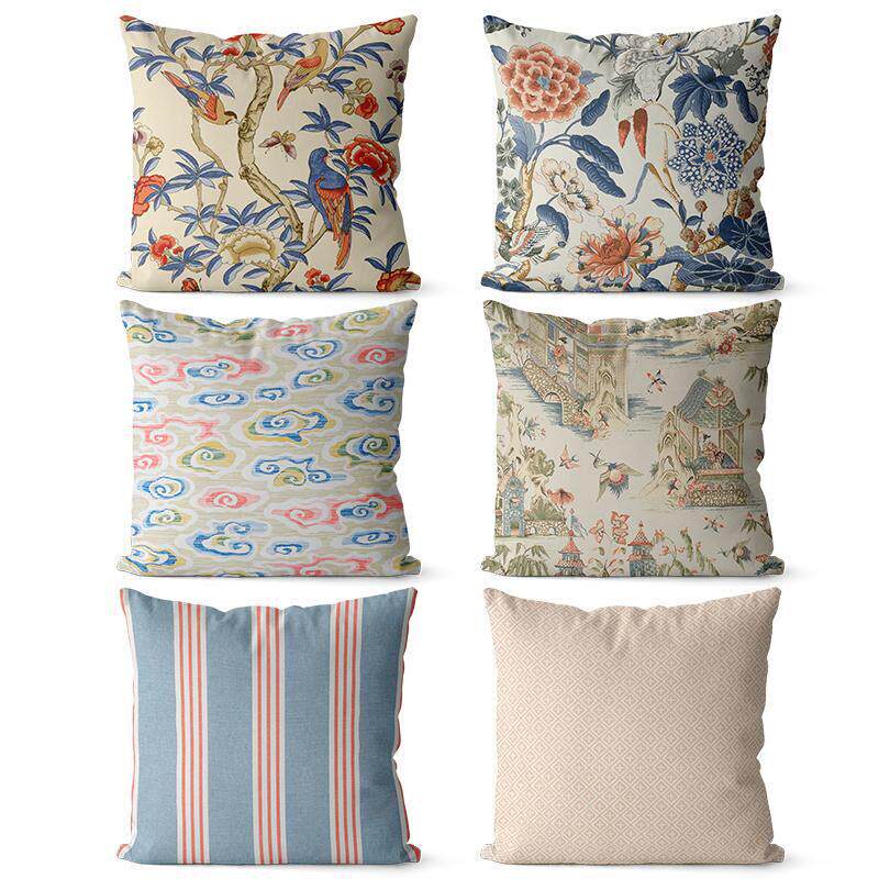 中式复古风格棉麻双面抱枕套沙发装饰靠垫床头大靠背腰枕定制尺寸