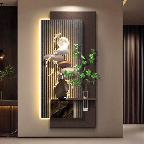 现代轻奢水培绿植玄关装饰画鱼来运转走廊过道挂画高级感砂岩壁画