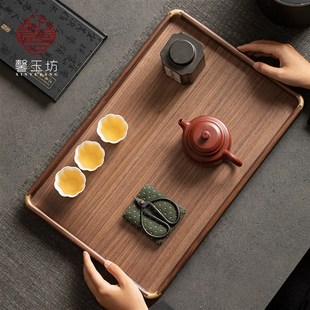精选嵌铜圆角黑胡桃木托盘家用收纳盘高档实木餐盘干泡盘茶奉茶托