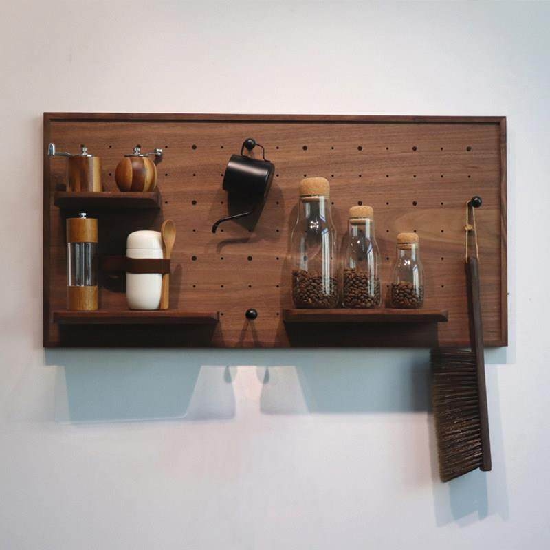 黑胡桃实木洞洞板置物架壁挂玄关咖啡角墙面收纳架装饰配件可定制