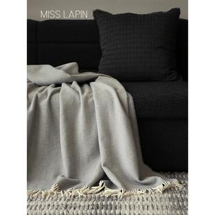 蓝品灰色调斯堪 流苏纯羊毛毯办公室空调午睡毯沙发毯 纳维亚风格