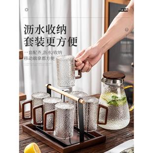 锤纹玻璃杯子套装 家用客厅高硼硅带把喝水茶耐高温家庭待客高级感