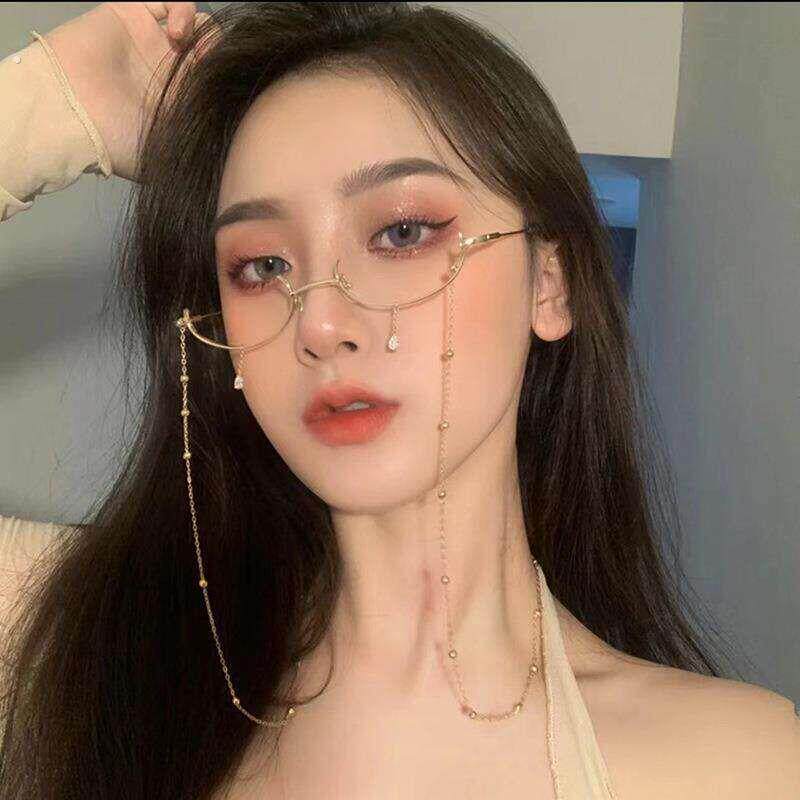 眼镜框装饰品链条下半框眼镜无镜片装饰带链子过生日搞怪派对挂链