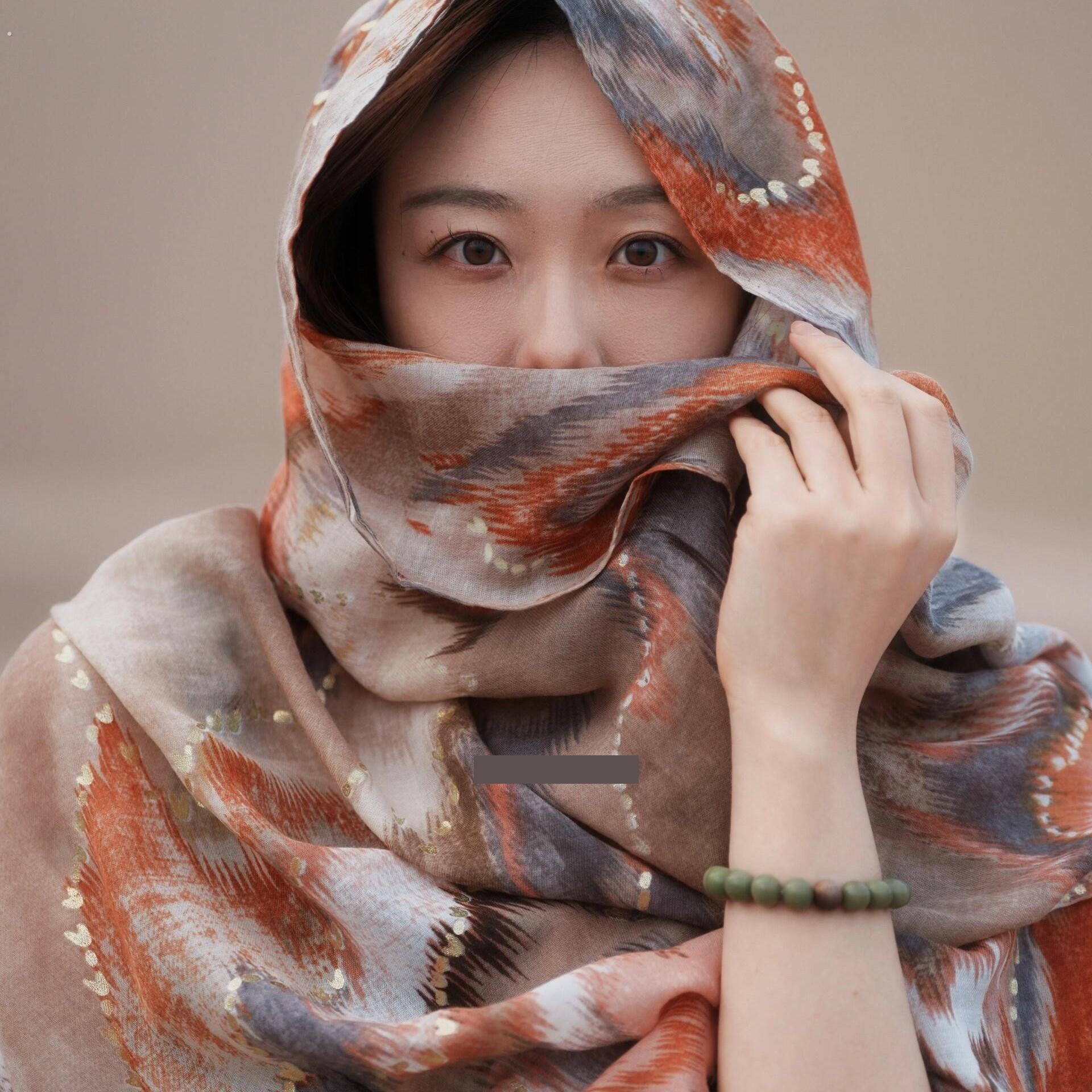 沙漠旅游拍照头巾埃及敦煌异域风棉麻丝巾披肩围巾度假防晒沙滩巾