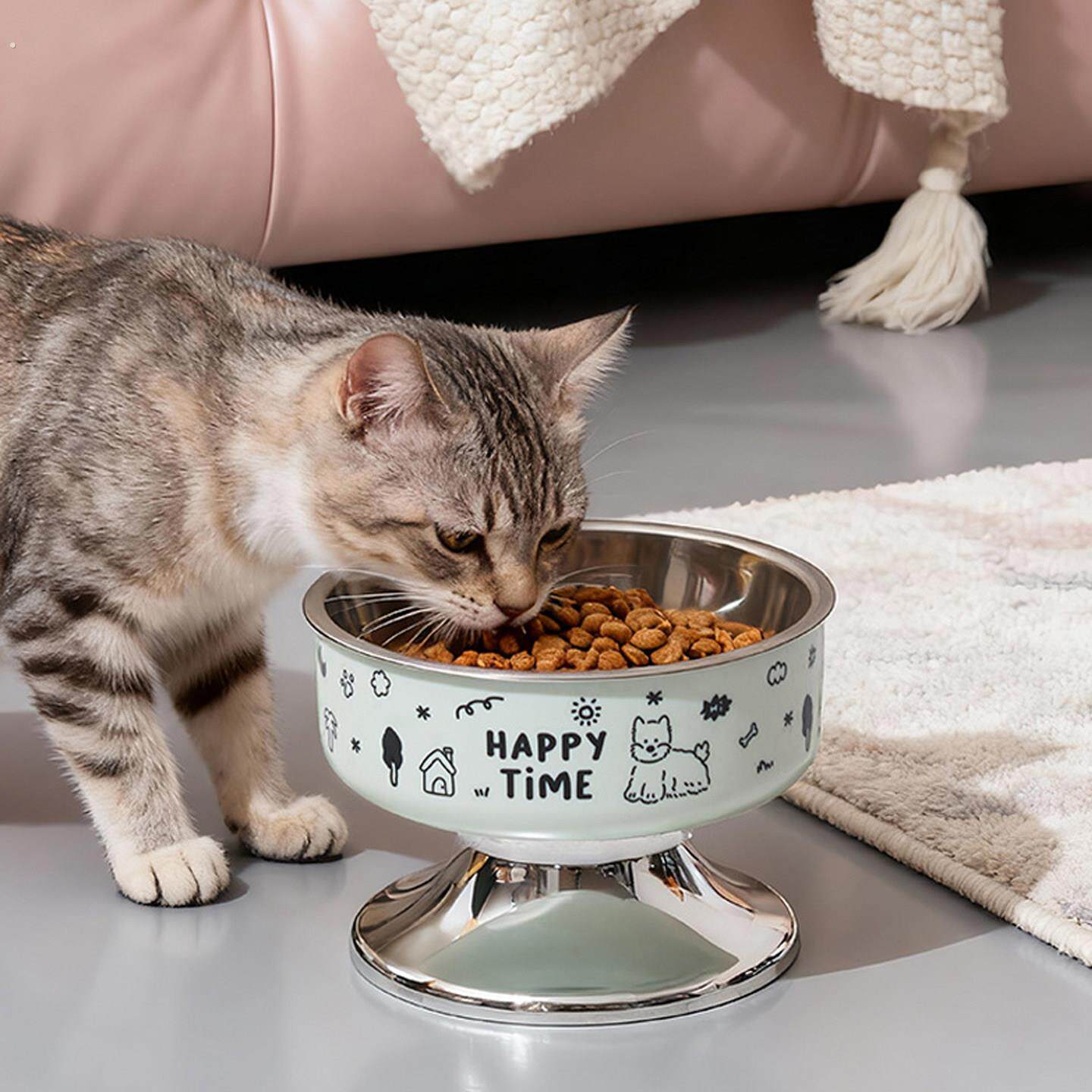 猫碗不锈钢高脚碗猫咪防黑嘴防打翻狗碗护颈椎碗防滑大口径宠物碗