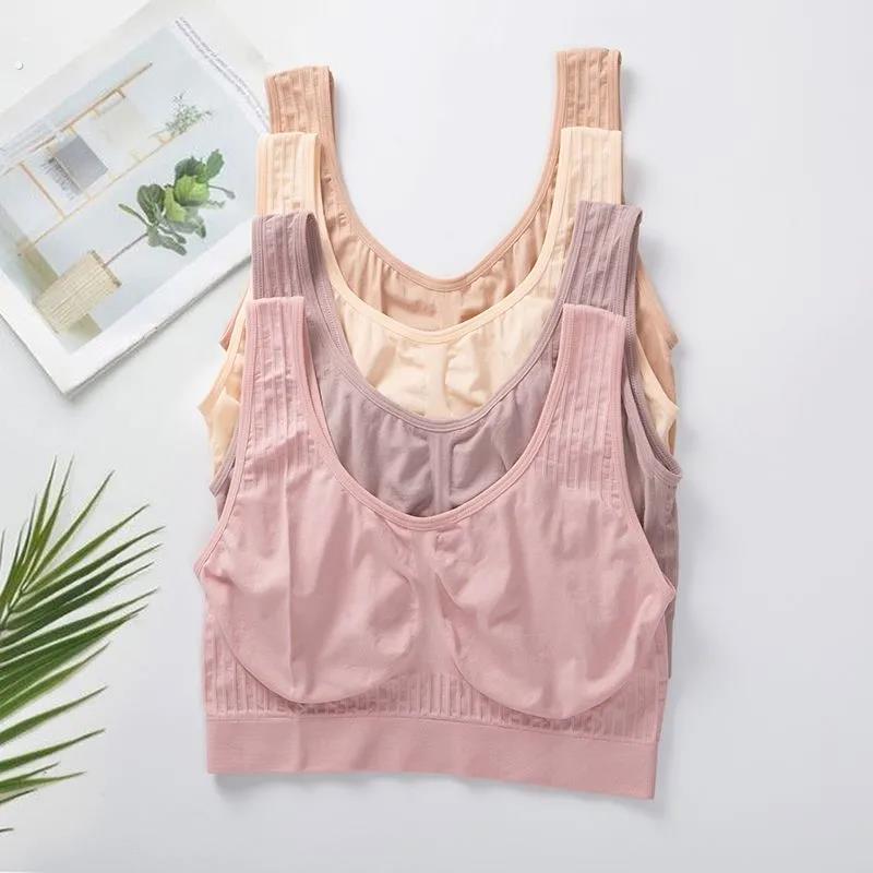 妈妈内衣中老年人背心式无钢圈胸罩一片高弹美背运动文胸薄款胸衣
