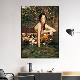 饰画 卧室自粘防水亮面水晶墙贴画卫生间浴室壁画美女人物免打孔装