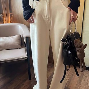 大碗plus定制大码 女装 微胖mm慵懒风白色牛仔夏季 宽松显瘦阔腿长裤
