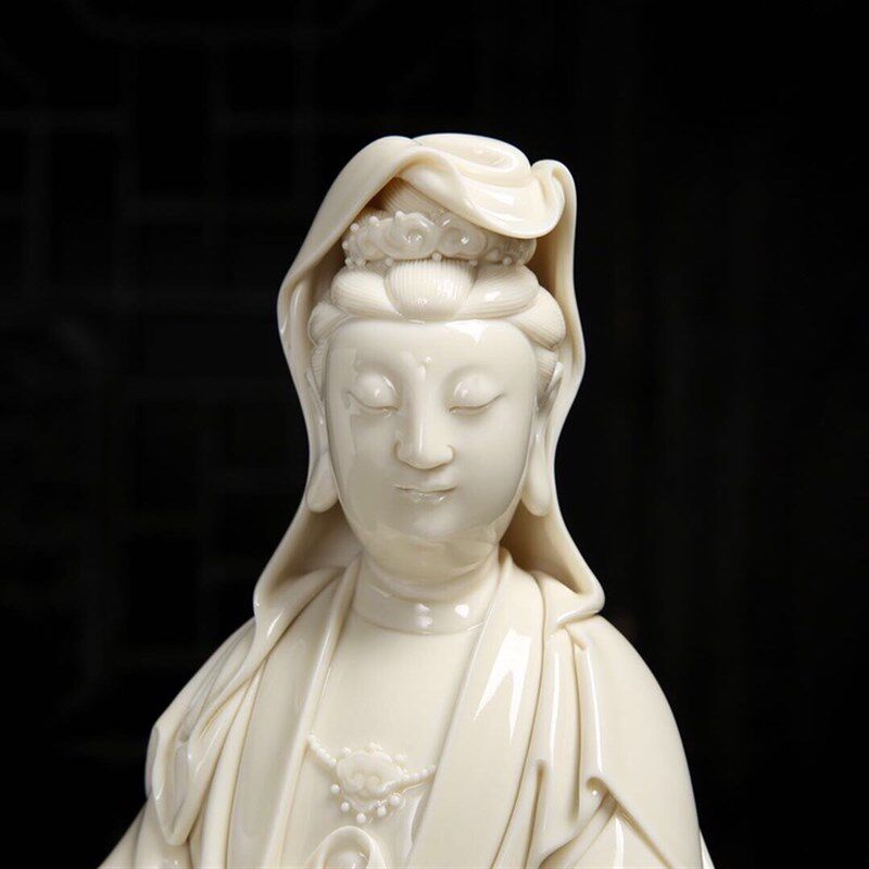 陶瓷摆饰《坐岩自在观音菩萨像》王秋芳雕塑观世音菩萨佛像